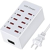 USB Charger 10-Ports Charging Station for Multiple Devices USB Wall Charger Power Hub Strip Smart Plug Charging Dock Block Compatible for iPhone Xs/XR,iPad,iPod,Smart Phones