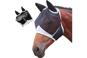 WADY Horse Equine Fly Mask ， Breathable Eye Protection Fly Masks UV Protective Horse Supplies (M)