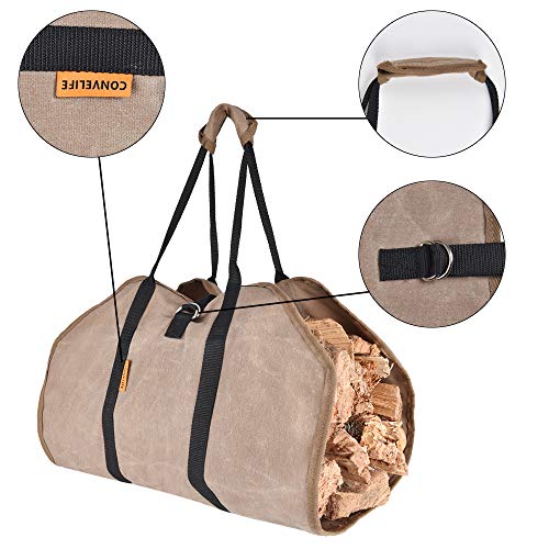 DUANGMUERS Waxed Canvas Log Carrier, Durable Firewood Tote Bag, Fireplace/Stove Accessory, Washable Heavy Holder with Handle for Camping (39"x18")