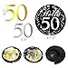 Konsait 50th Birthday Decoration, 50th Birthday Hanging Swirl (15 Counts), Happy Birthday & 50 Table Confetti (1.05oz) Black Hanging Swirl Ceiling Decor Table Decor for Birthday Party Decorations
