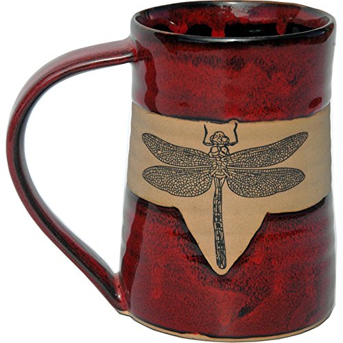 Dragonfly 17 Oz. Small Tankard in Real Red Glaze - Handmade Ceramic Beer Mugs - Stylish and Unique Handcrafted Artistic Stoneware - Polished Clay Cups, Great For Beer & Coffee