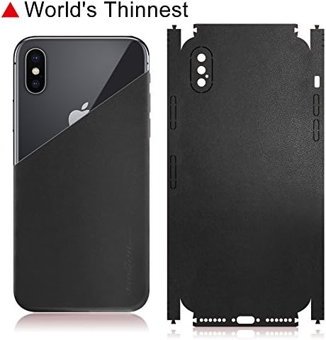 iPhone X Case, (Cowhide Leather Cover+ Glass)2 in 1 Shock Absorption Double Protection Military-Juqitech Soft Genuine Cowhide Leather Cover + HD Screen Protector  for iPhone X – Black
