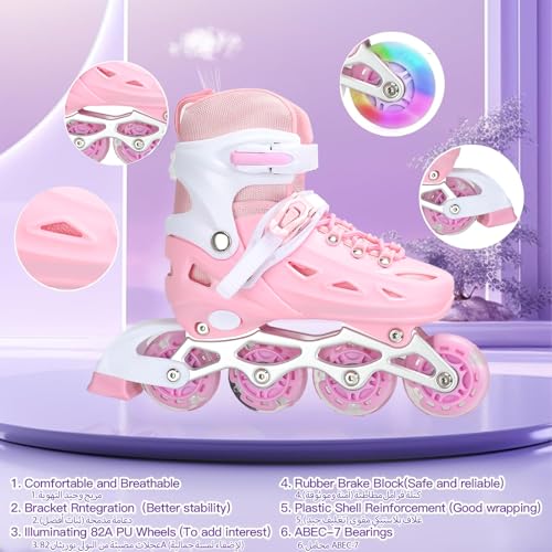 Kids Roller Skates,Adjustable Roller Skates for beginners,Comfortable roller skates,4 Light up Wheels and Sizes Adjustable Quad Skate for Indoor Outdoor for Girls Kids