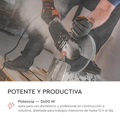 DNIPRO-M Angle Grinder 2400W 230 mm, Professional Radial for Metal, Stone and Concrete, Soft Start Soft Start, Anti-Reset, 5 Position Rotary Handle, M14 Thread, 6500 rpm GL-240