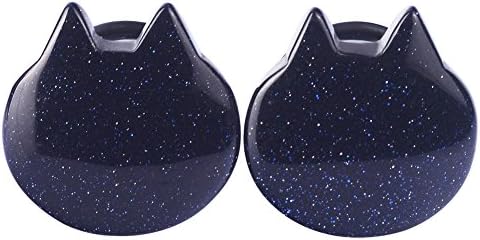 Organic Blue Sandstone Cute Cat Ear Stretching Plugs Gauge 0g, Sold as Pair