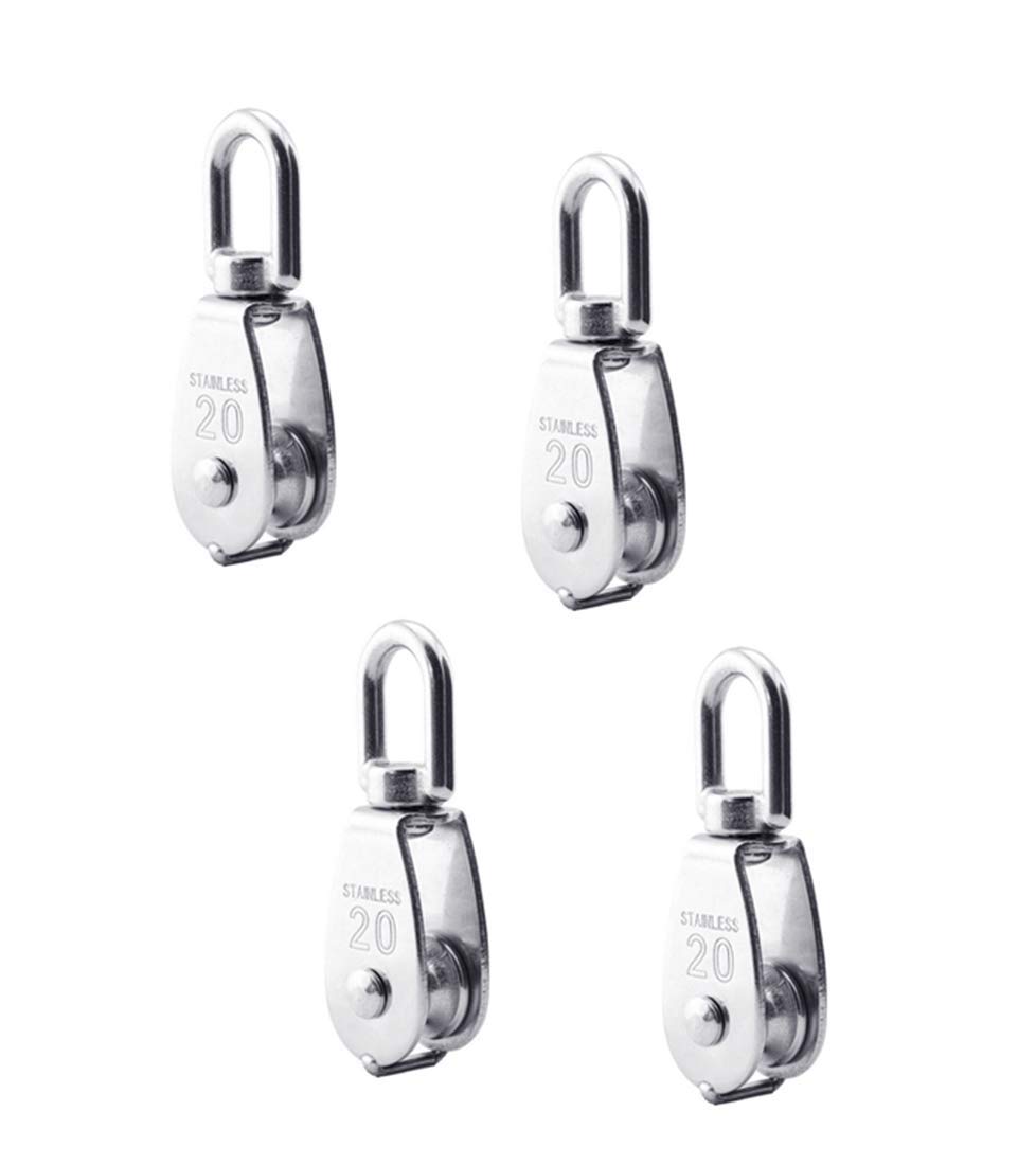 Repuhand 4Pcs Single Pulley Block 304 Stainless Steel M20 Widely Application Indoor and Outdoor Convenient to use - Silver