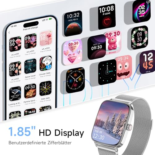 Smartwatch Men Women with Phone Function, 1.85 Inch HD Watches with Heart Rate Sleep Monitor SpO2 Pedometer, 110+ Sports Modes Fitness Watch, IP68 Waterproof Smart Watch Compatible with iOS/Samsung/Android