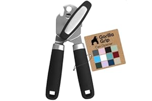 GORILLA GRIP Heavy Duty Handheld Manual Can Opener, Stainless Steel Bottle Lid Openers, Easily Open Cans, Sharp Blade Smooth 