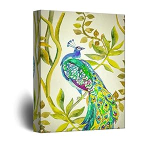 Canvas Wall Art - Vintage Style Peacock on Flower Branch - Giclee Print Gallery Wrap Modern Home Art Ready to Hang - 12x18 inches