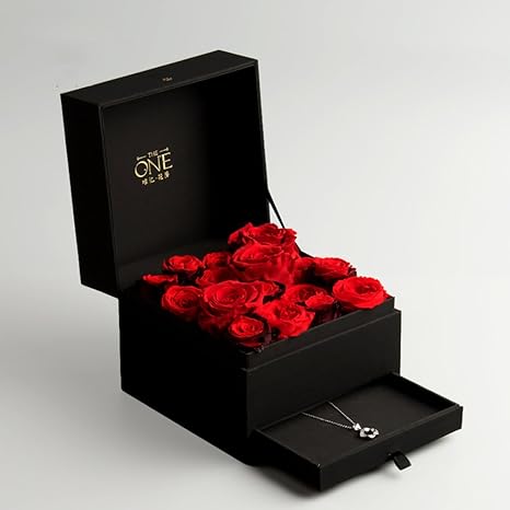 Boîte De Cadeau Fleur éternelle Chaîne Argentée Rose