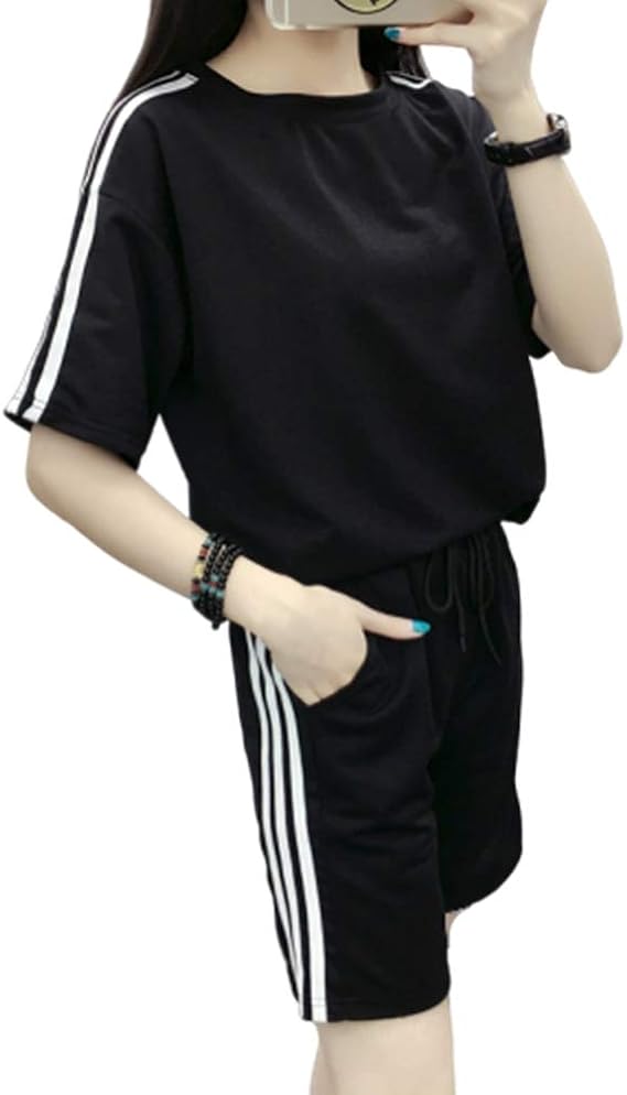 Amazon Fuputwo ジャージ レディース 上下セット セットアップ 夏用 ルームウエア ハーフパンツ 半袖 ライン入り パジャマ ルームウェアセット 通販