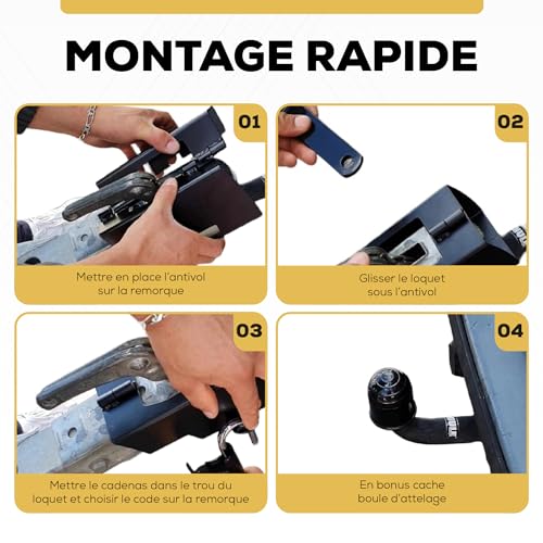 Strong and Improved Universal Trailer Lock - High Quality Durable Over Time Lock - Free Tow Ball Cover - Trailer Lock Motorcycle, Caravan, Car Hitched and Unhitched