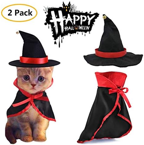 TOLOG Cat Halloween Costumes 2Pcs-Vampire Cloak and Wizard Hat for Halloween Dog Outfit Fairy Pet Cosplay Apparel Kitten Puppy Clothes