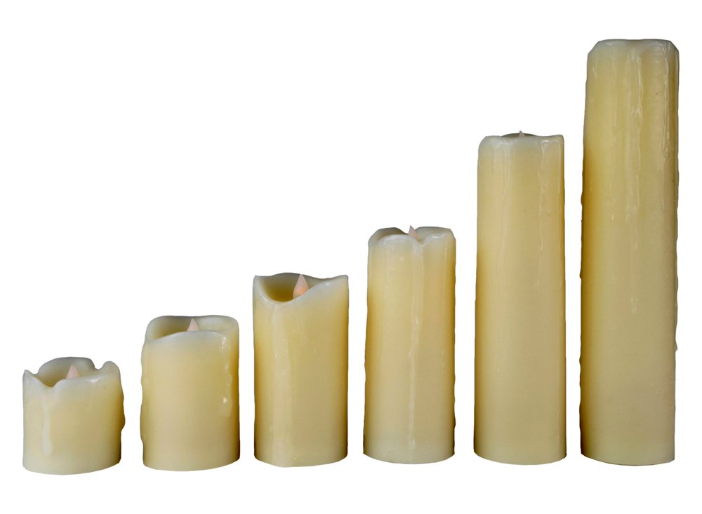 Lily's Home Flameless Flickering LED Wax Pillar Candles, Battery Powered, Scent and Smoke Free, Safe for Use Around Kids and Pets, Ivory (2" Diameter, Assorted Heights, Set of 6)