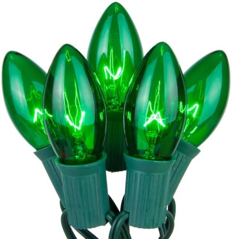 Kringle Traditions 12" Spacing C9 Green Transparent Steady 25 Light Set with Green Wire, 14"
