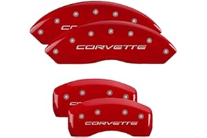 MGP CALIPER COVERS MGP Brake Caliper Covers for Chevrolet Corvette 1997-2004 with Red Powder Coat Finish Engraved Silver Corvette Logo, Front and Rear Caliper Cover (Set of 4)