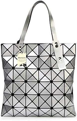 Womens Checkered Tote Bag,PU Leather Geometric Diamond Split Joint Shoulder Bag Top Handle Bag