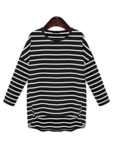 AMZ PLUS Women s Stripe Casual Long Sleeve T-shirt Tunic Top Blouse Black L
