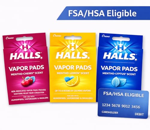 CRANE HALLS® SCENTED VAPOR PADS – HSA ELIGIBLE VAPOR PADS – 12 COUNT MENTHO-CHERRY RED– UP TO 8 HOURS OF SOOTHING VAPORS – FOR USE WITH HUMIDIFIERS, STEAM INHALERS & VAPORIZERS