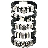 LOIJADE Leather Bracelets for Men 5pcs, Fashion Men's Bracelet Leather and Steel Braided Wrap Cuff Wirstband Bracelets with Closure Bangle Gift for men