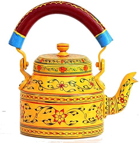Handpainted Traditional Aluminium Decorative Multicolor Handpainted Tea Kettle from Crafat Handicrafts Unique Tea Pot, Meenakari,Jaipuri,Artician Painting (Royal Degine) (1 Litre, 22 cm),