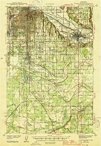 YellowMaps Tacoma South WA topo map, 1:62500 Scale, 15 X 15 Minute, Historical, 1944, 20.2 x 14 in