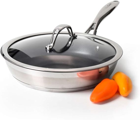 Procook Professional Stainless Steel Pfanne Mit Deckel Mit Antihaftbeschichtung Induktion 24 Cm Bratpfanne Cooltouch Griffe Edelstahl Pfanne Induktionsgeeignet Lebenecthleah