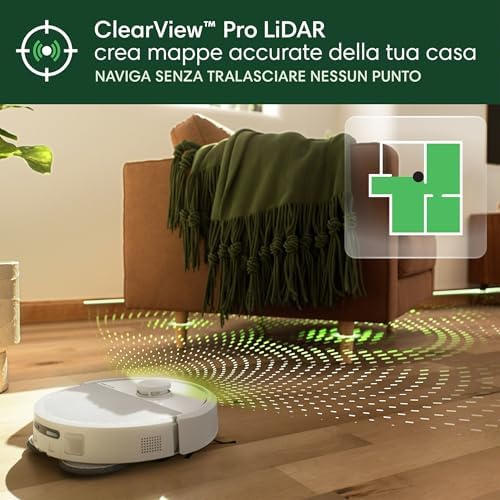 Roomba Plus 505 Combo + Stazione AutoWash, Robot Aspirapolvere Lavapavimenti, ClearViewPro LiDAR,DualClean,SmartScrub, Riconoscimento Oggetti, Pulizia a Zone, Controllo Vocale e App, Bianco
