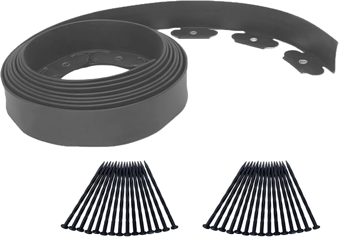 Garden Edging Flexible Lawn Edging Border Length 10m, Plastic Lawn Edging Border Kit with 30pcs Garden Pegs, No-Dig Path Edging for Grass Flower Bed Cobblestone (H-5cm, grey)