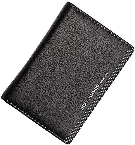 Genuine Cowhide Leather Black Bi-fold Business Card Holder Wallet for Men