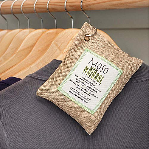 Moso Natural Air Purifying Bag 4 Pack. Bamboo Charcoal Air Freshener, Deodorizer, Odor Eliminator, Odor Absorber For Cars and Closets. 200g Natural Color
