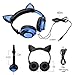Baztoy Kids Headphones with Cat Ear Adjustable LED Lights Wired On-ear Rechargeable Headsets 85dB Volume Limited 3.5 mm Jack for Children Halloween and Christamas Gift (Blue)