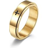 COLORFUL BLING Titanium Stainless Steel Cross Anxiety Spinner Ring Rotating Fidget Ring Stress Relieving Wedding for Him Her Couple Promise Lover Jewelry