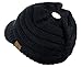 C.C BeanieTail Warm Knit Messy High Bun Ponytail Visor Beanie Cap, Black