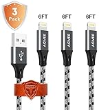 Cruel 4A Current Heavy Duty End tip Unbreakable, Agvee 3 Pack 2m 6FT Lightning Cable Set Charger Nylon Braided Durable Knit Fast Long Cord to USB Sync in Car Charging for Apple iPhone X 8 7 iOS11 iPad