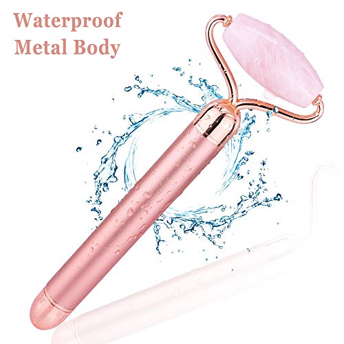 2-IN-1 Electric Jade Facial Roller Massager Nature Rose Quartz Vibrating Face Roller Set Anti Aging Anti Wrinkles Skin Tightening Facial Skin Care Tools Kit