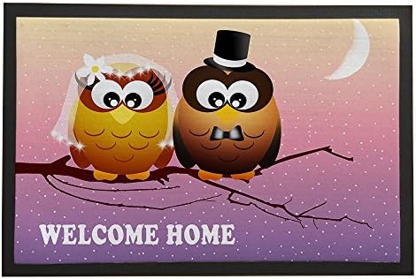 Asawood Doormat Wedding Owls WELCOME HOME Anti-Slip Rubber Backed Indoor Entry Doormat 24" x 36" inches