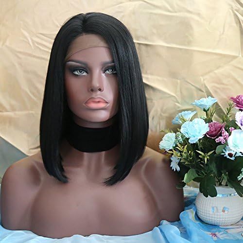 Rongduoyi Natural Looking Short Bob Lace Front Wig Synthetic Lace Front Wigs For Women Heat Resistant Fiber Hair #1 Jet Black Color 12 Inch