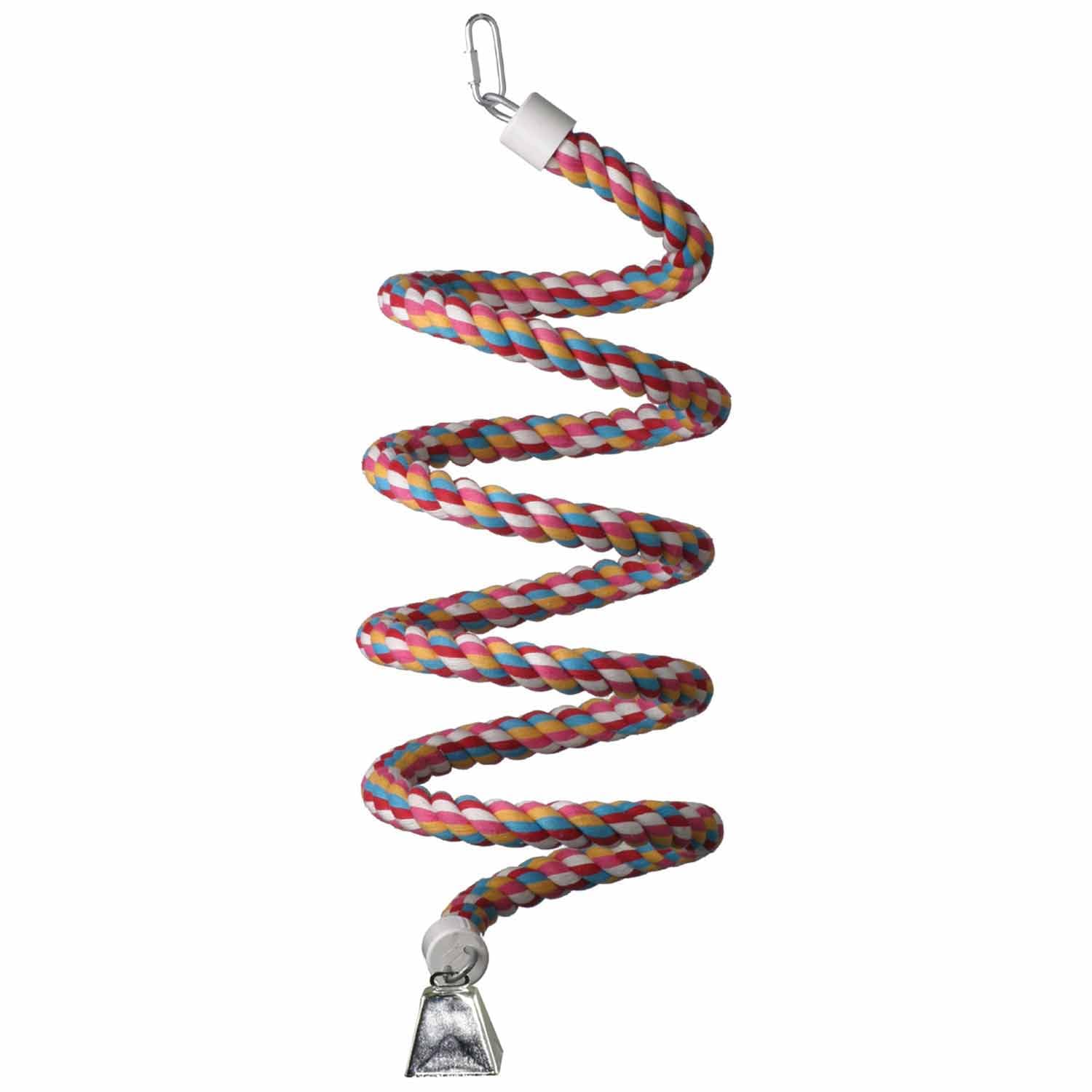 Super Bird Creations SB325 Colorful Cotton Bungee Rope Bird Toy with Ringing Bell, Large Size, 9/10” x 96”