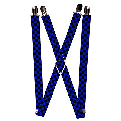 Black and Royal Blue Checkered Flag Plaid Checkers Suspenders