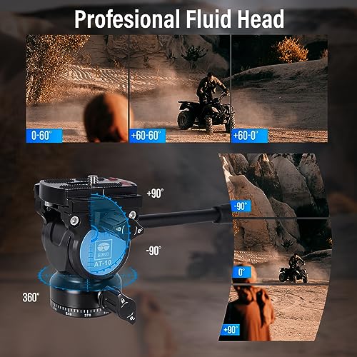 SIRUI Carbon Fibre Tripod for Camera, 152cm Compact Lightweight Tripod with Fluid Head AT-10, Portable Travel Tripod for Camera, DSLR, Camcorder, Video Camera, Macro Shooting, Max Load 5kg, Traveler X
