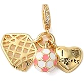 Clotiry 10Pcs Brass Enamel Pink European Football Sport Dangle Charms Heart Soccer Goal Large Hole Pendants for Necklace Bracelet Jewelry Making