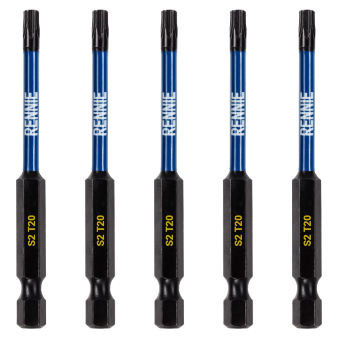 5 x Rennie Tools 75mm Long T20 TX20 Impact Screwdriver Driver Bits Set. Heavy Duty Magnetic Torx Screwdriver Bit Set. Black Oxide Coated Torx Impact Driver Bits. Torx Bit Set.