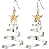 Christmas Tree Dangle Drop Earrings for Women Fashion Metal Splicing Christmas Tree Earrings Dainty Lovely Golden Silver Two Tone Holiday Earring Party Jewelry