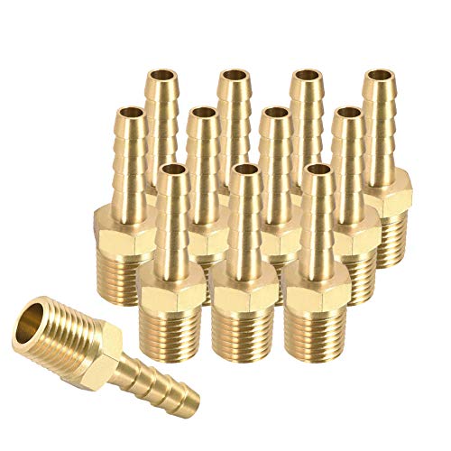 Brass 1/4" Barb X 1/4" NPT Male End Air Hose Pipe Fitting Threaded Connector Adapter, Pack of 12 - Thumbnail 5