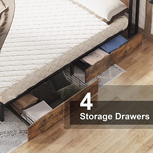 LIKIMIO Queen Bed Frame with Storage Drawer, 2Tier Storage Headboard