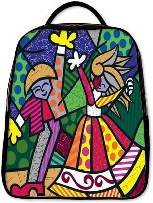 Scottshop Custom Romero Britto Backpack School Bag Casual Travel PU Leather