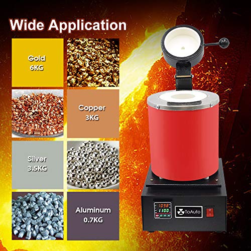 TOAUTO 3KG Gold Melting Furnace TGF3000,1400W 2000F Digital Electric Melting Furnace with Graphite Crucible for Melt Scrap, Silver, Gold, Copper, Aluminum 110V Refining Casting Furnace