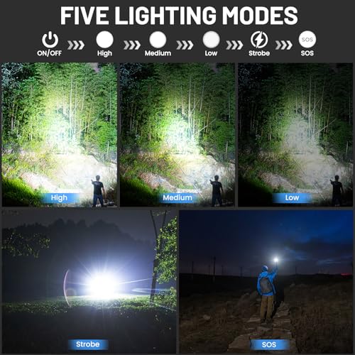 Rechargeable Flashlights 990,000 High Lumens, 2 Pack Super Bright Powerful Flashlight with 5 Modes, 12H Long Runtime & IPX6 Waterproof Brightest LED Flash Light for Home Camping Hiking Emergency
