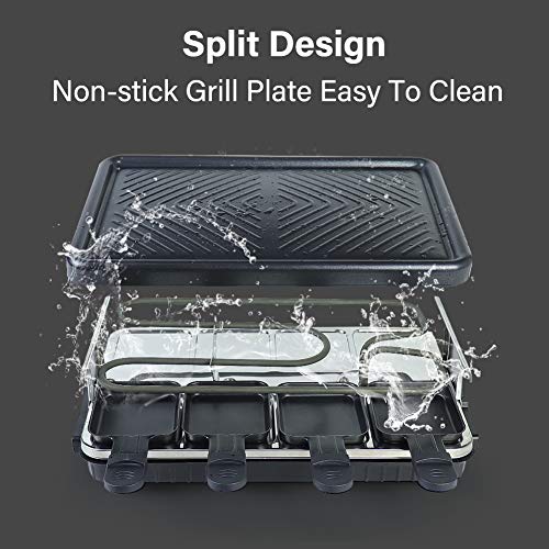Raclette 8 Personen - Antihaft-Beschichtung Raclette Grill Elektrisch mit 8 Mini Raclette Pfännchen 2 Holzspatel… – Bild 5